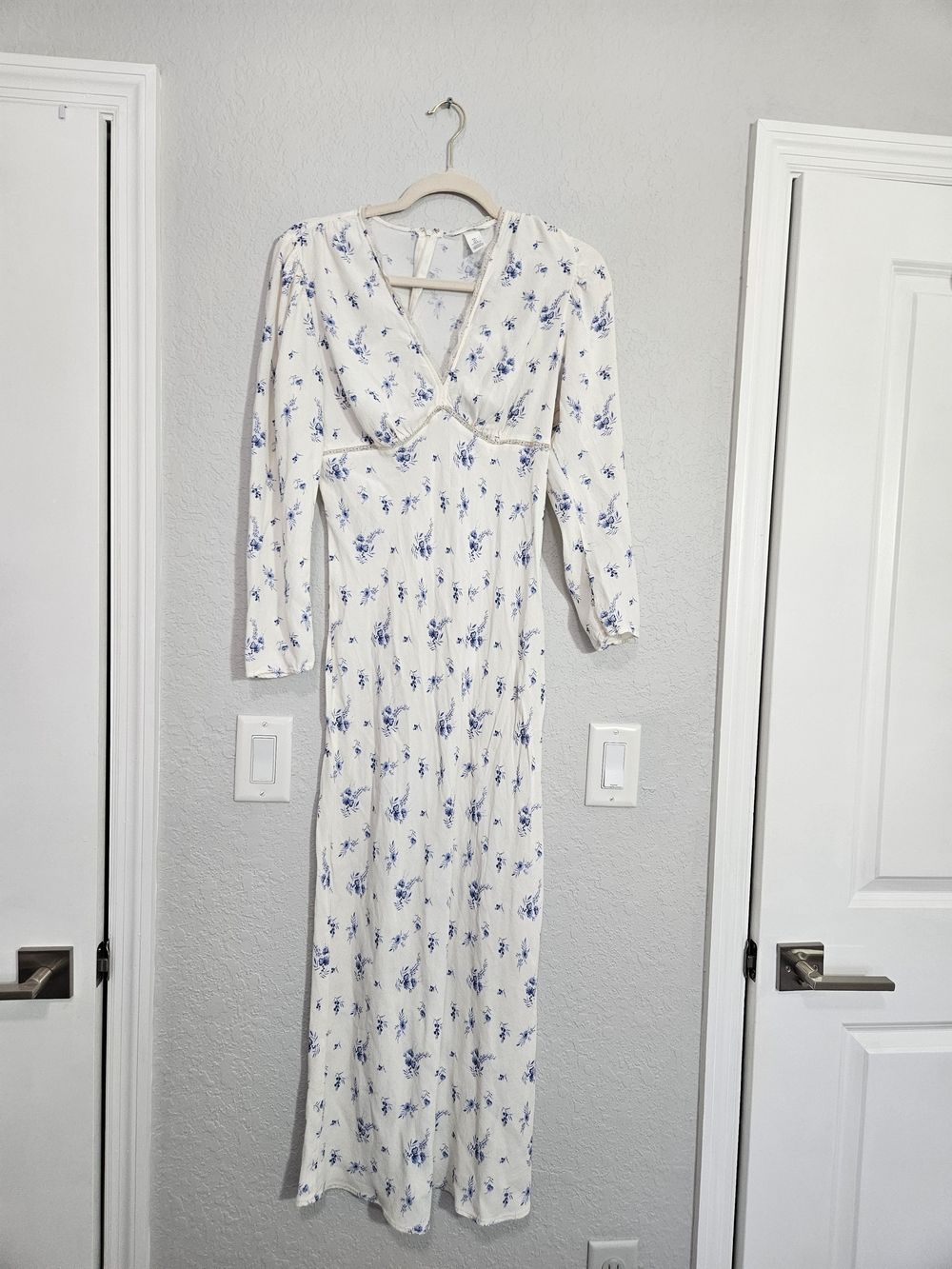 H&M White Maxi Dress with Blue Floral Print